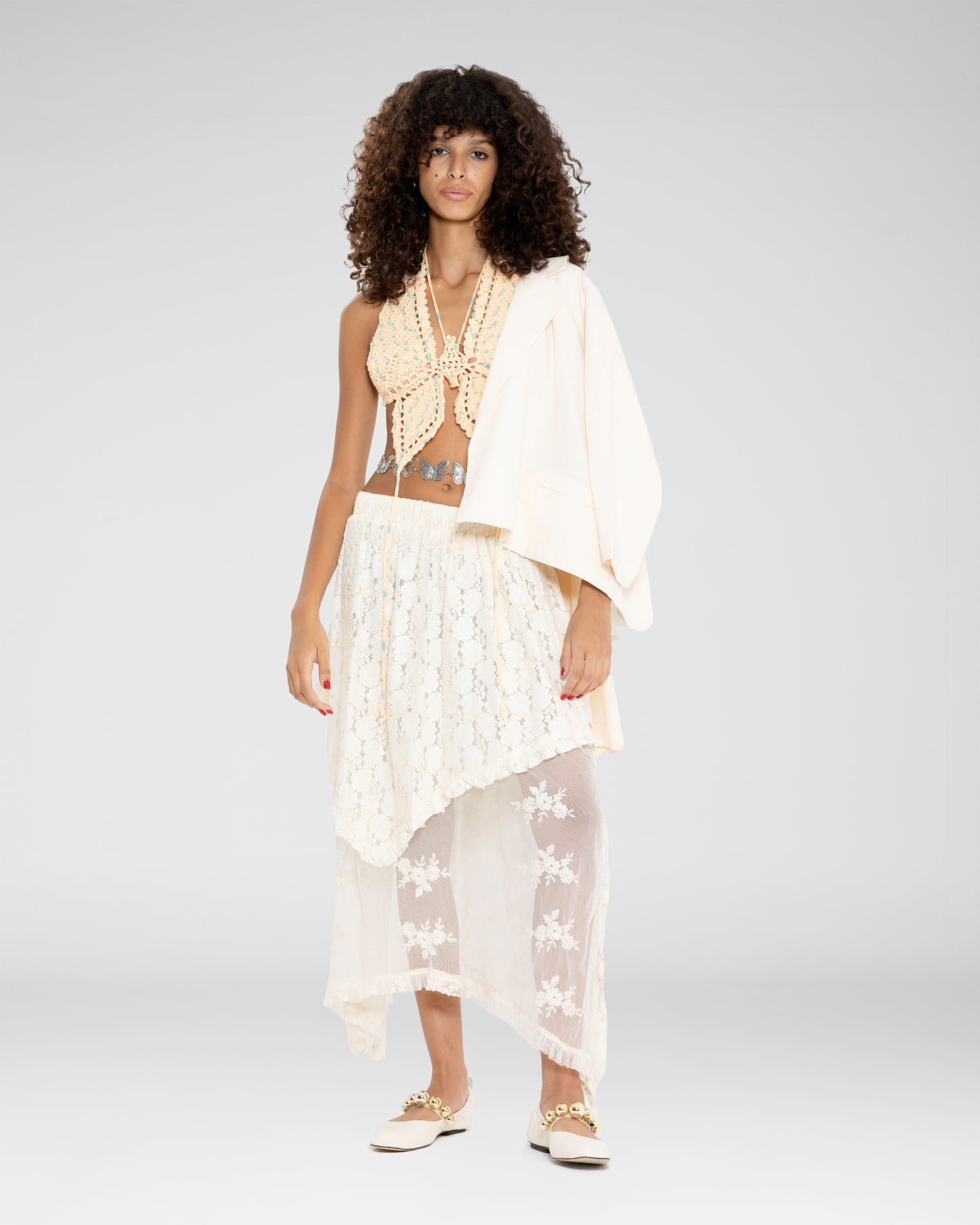Asymmetrical Lace Overlay Skirt