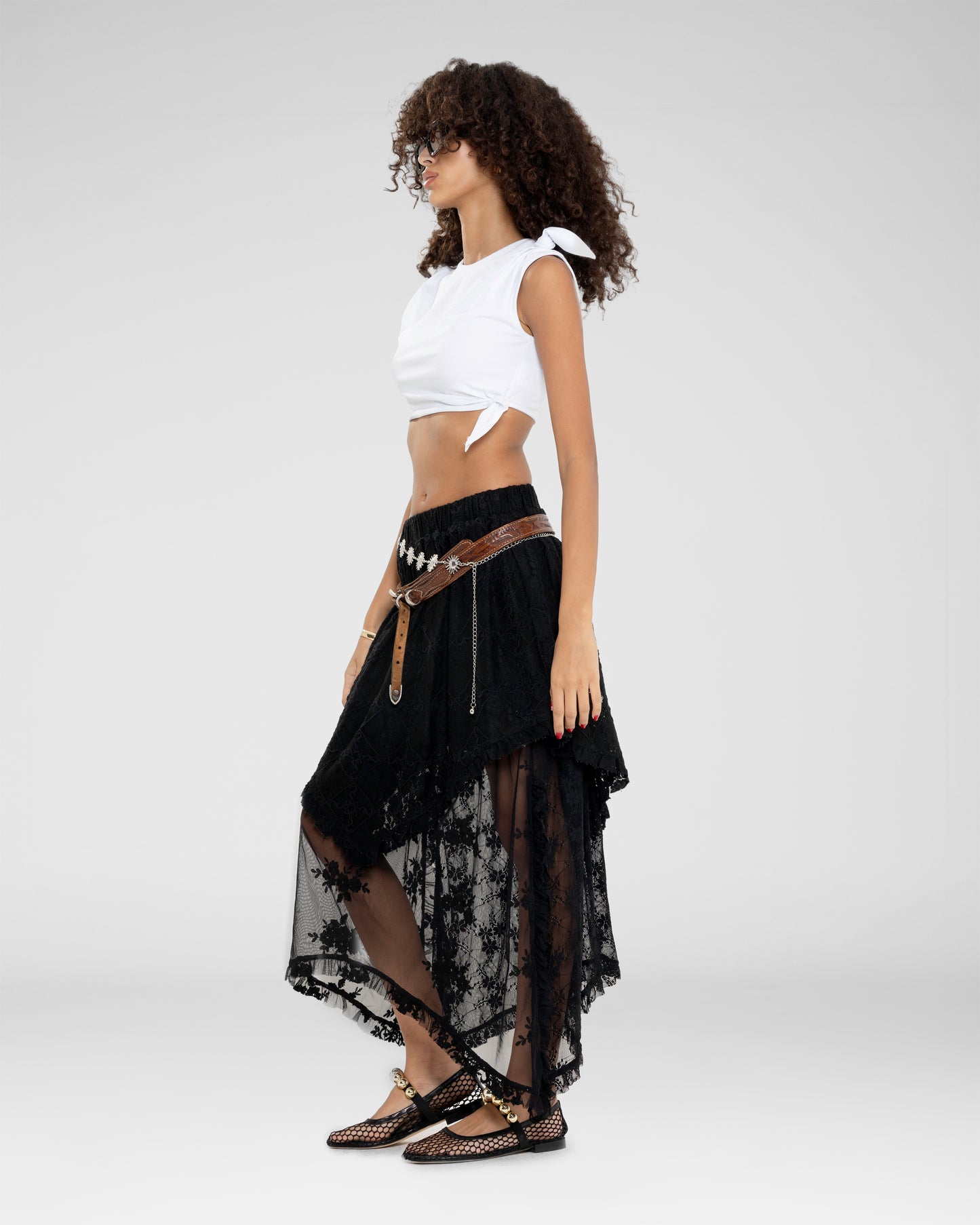 Asymmetrical Lace Overlay Skirt