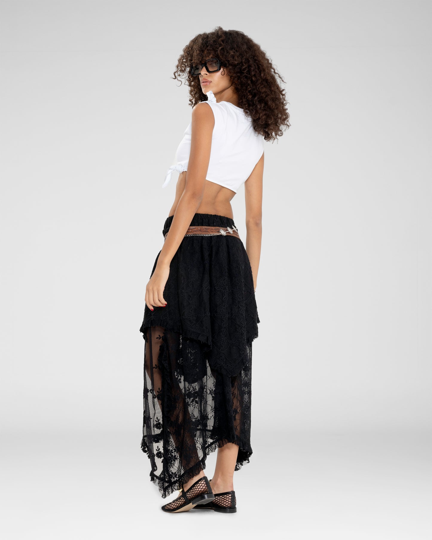 Asymmetrical Lace Overlay Skirt