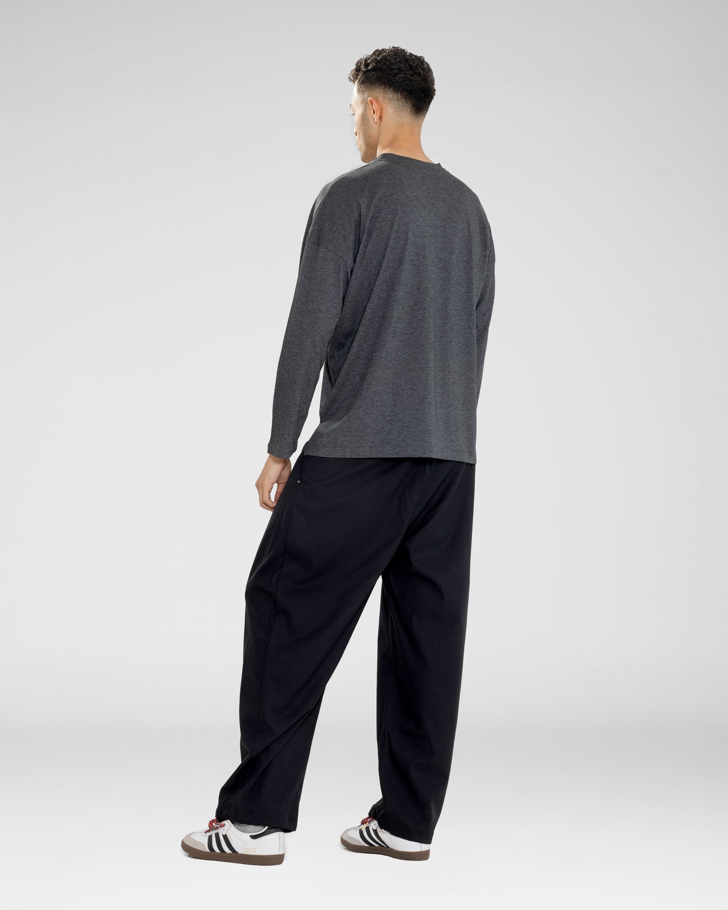 Split-Neck Long Sleeve Tee in Charcoal