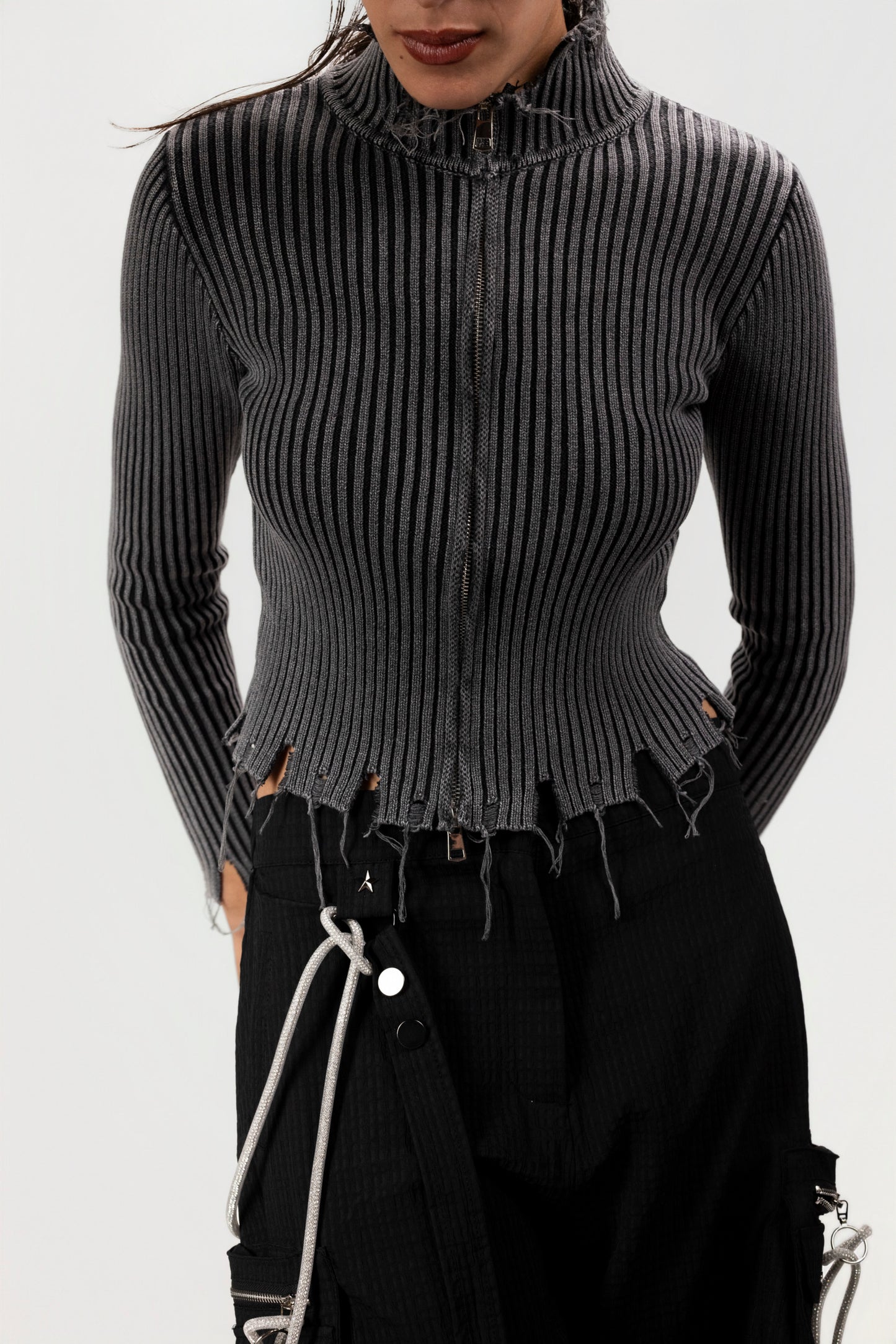 Ribline Zip Knit Top