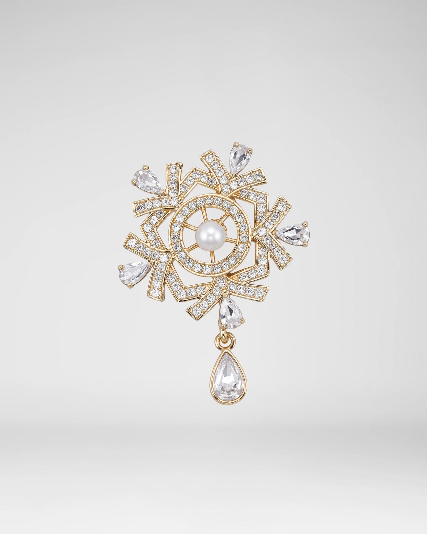 Gold Crystal Medallion Brooch