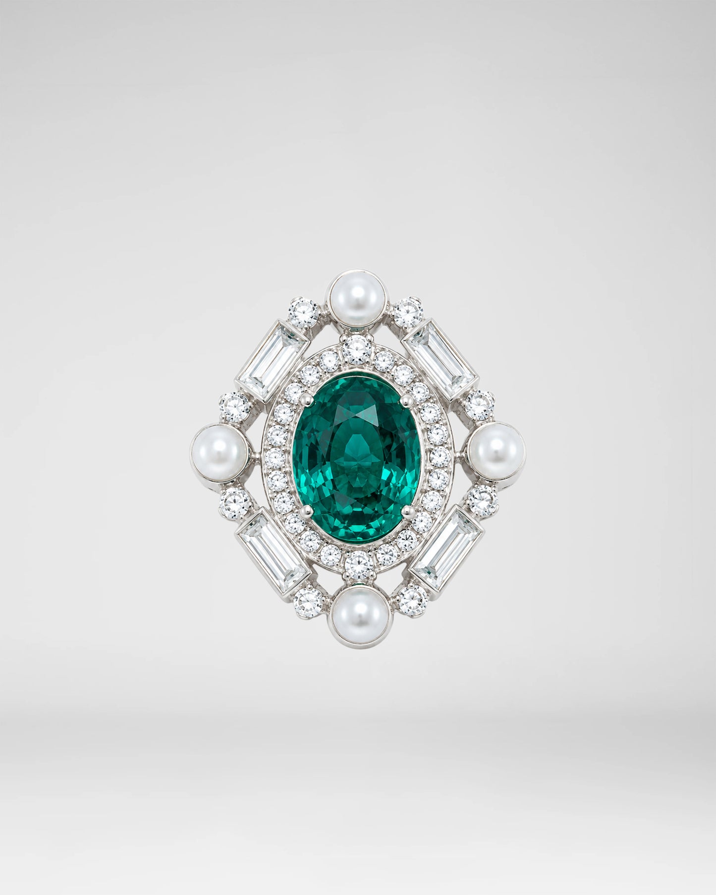 Emerald Pearl Medallion Brooch