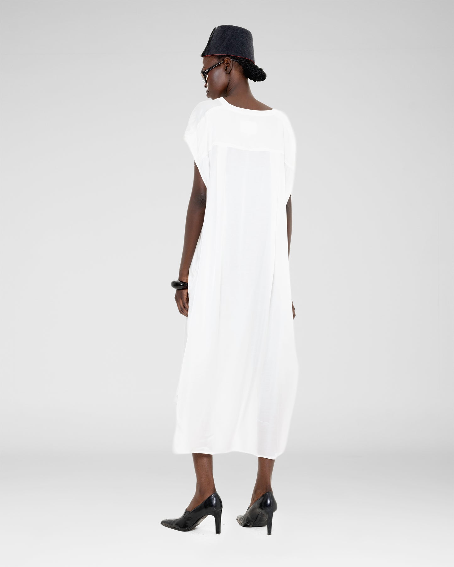 Button-Front White Dress