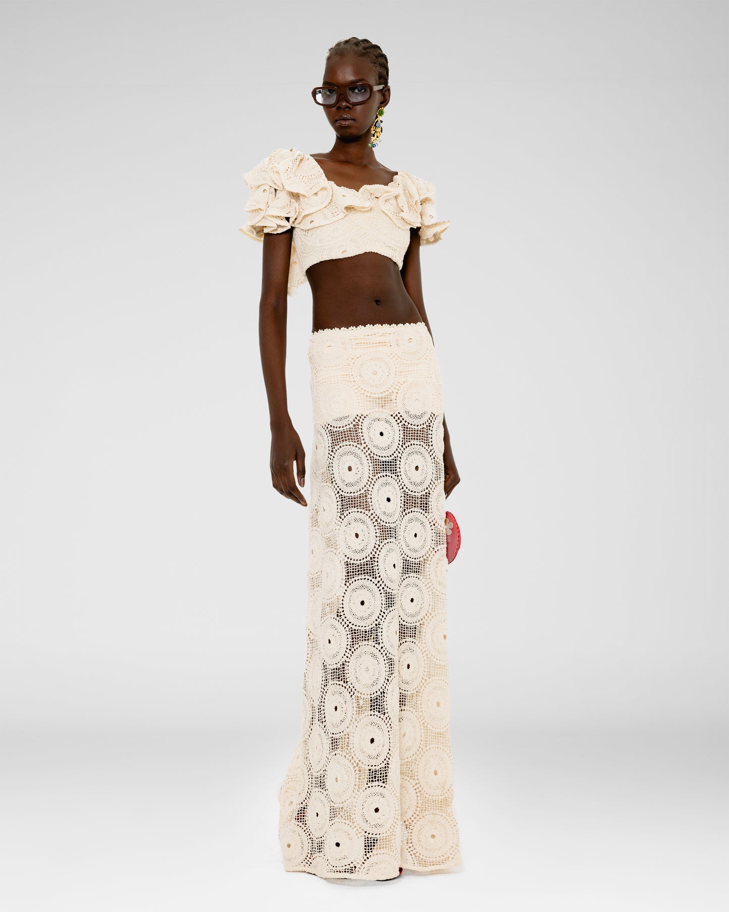 Cream Crochet Ruffle Set