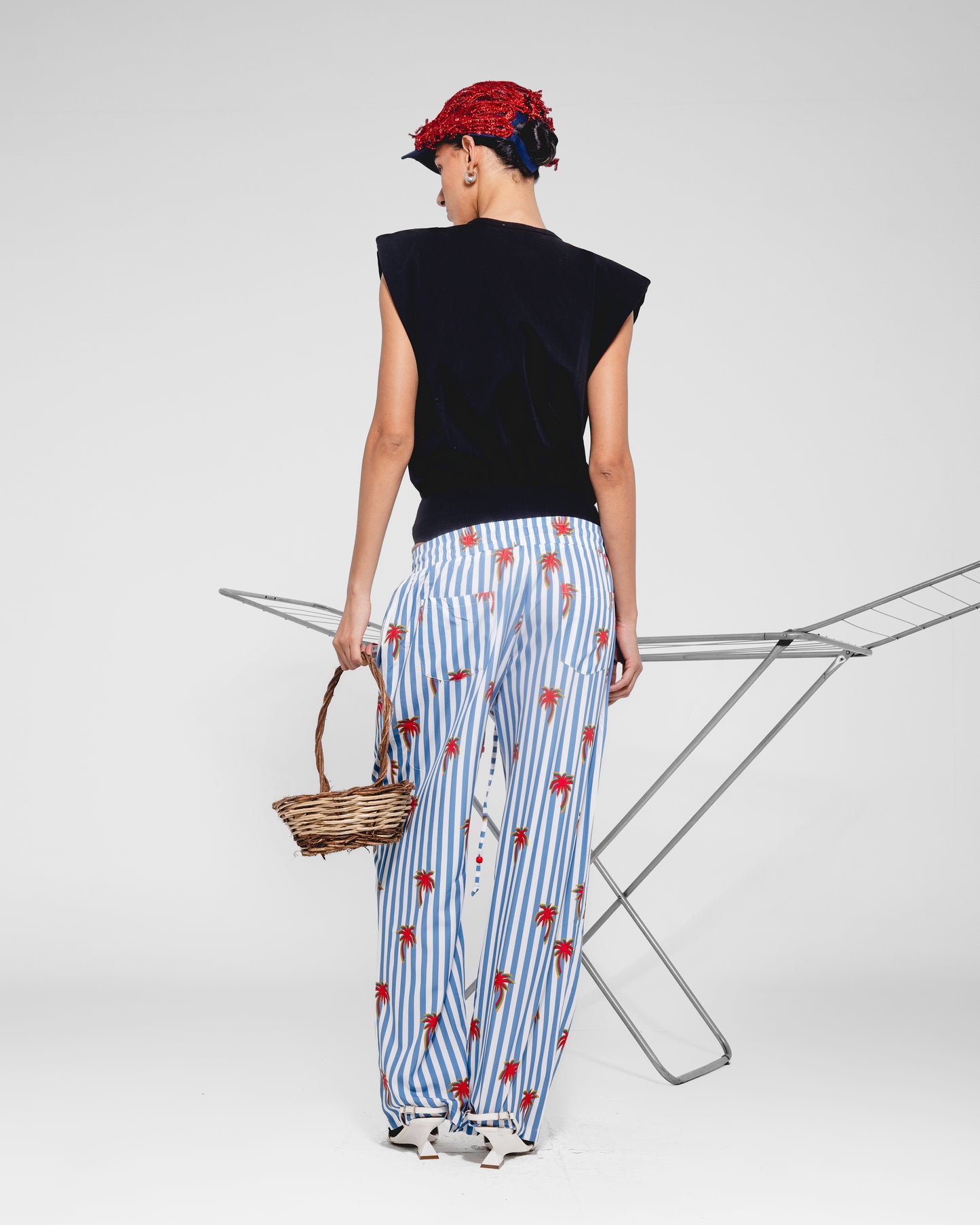 Palm Stripe Wide-Leg Pants