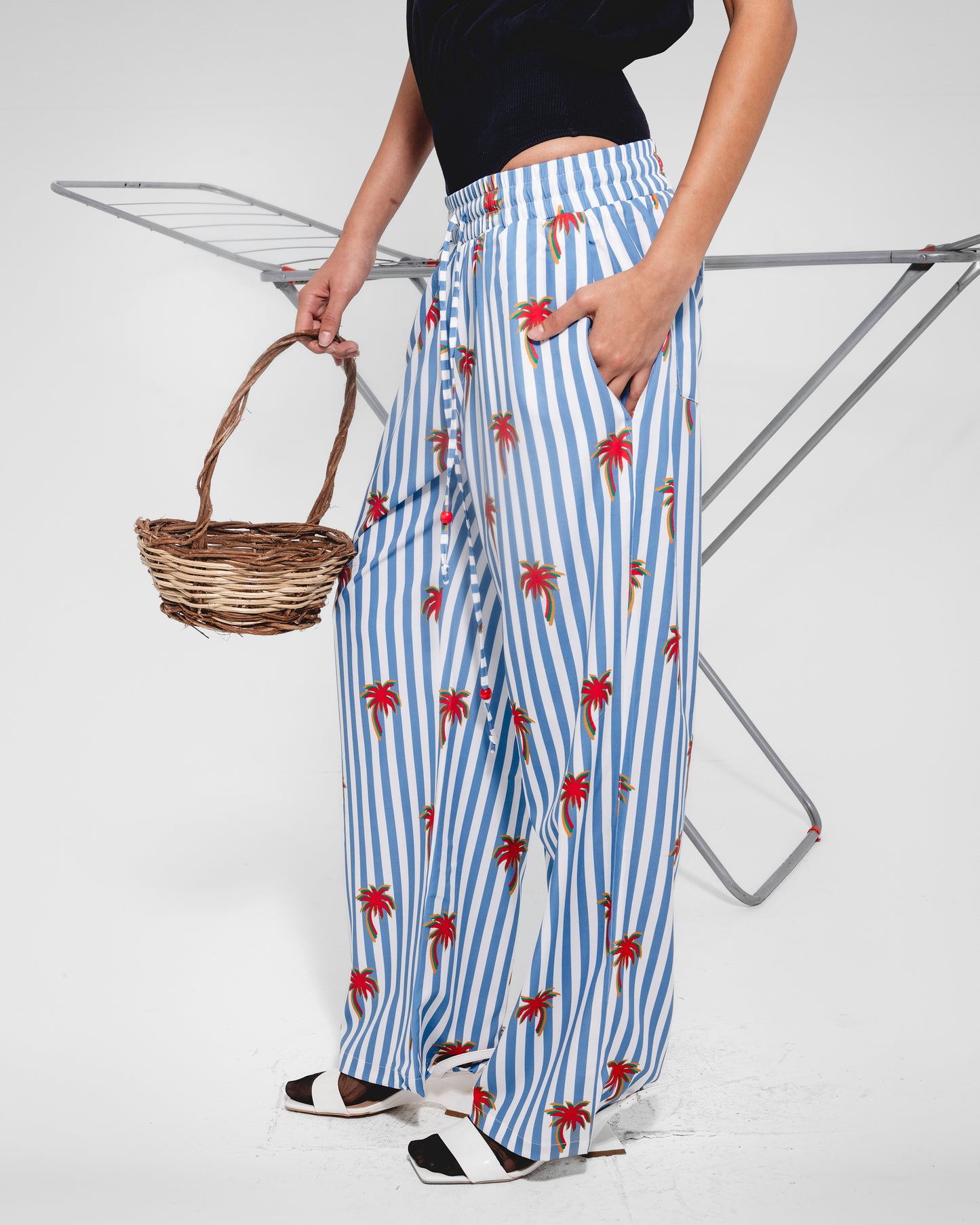 Palm Stripe Wide-Leg Pants
