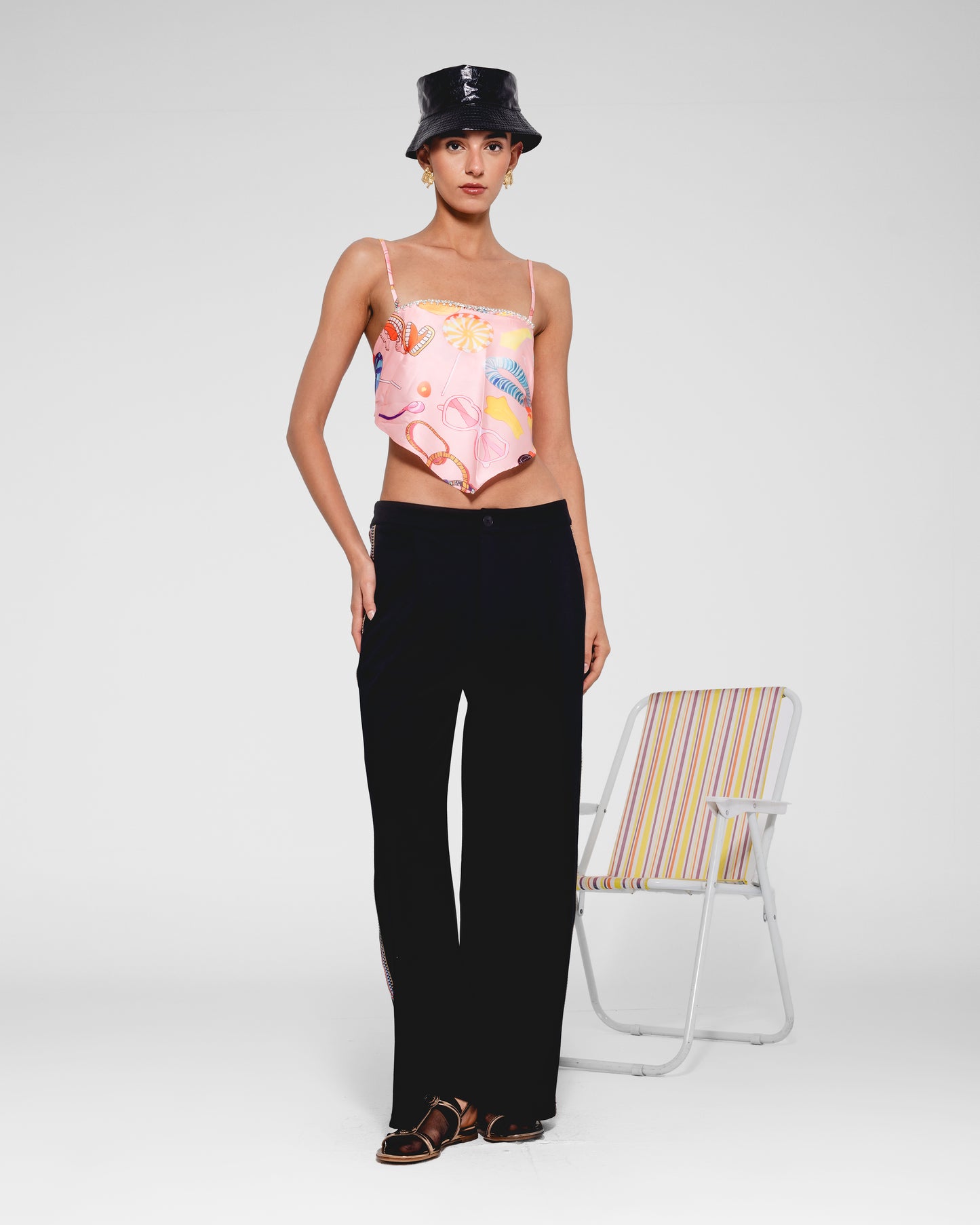 Rainbow Stripe Wide-Leg Trousers