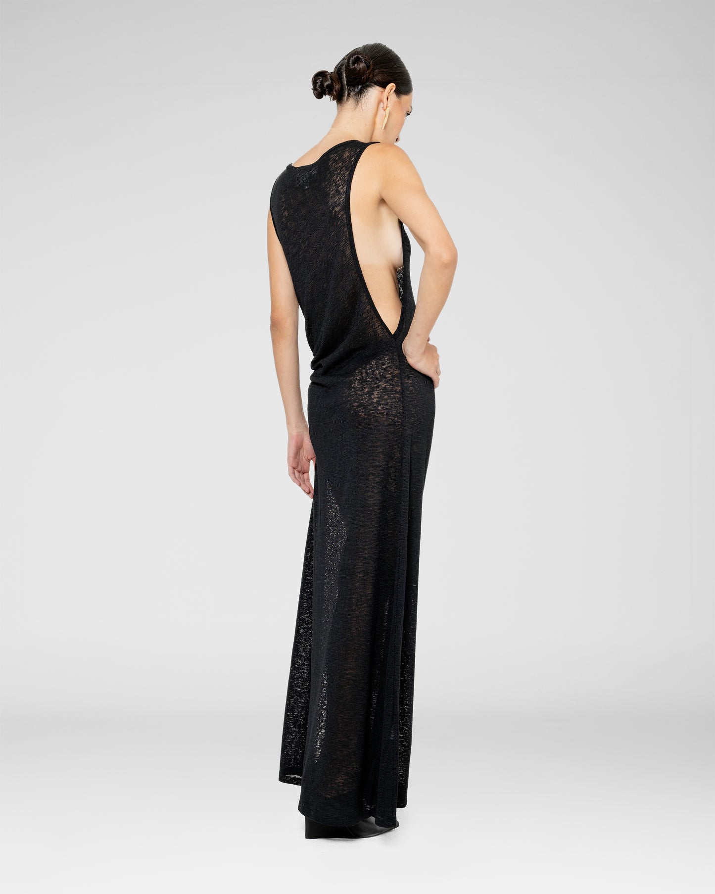 Side-Ruched Sheer Maxi Dress