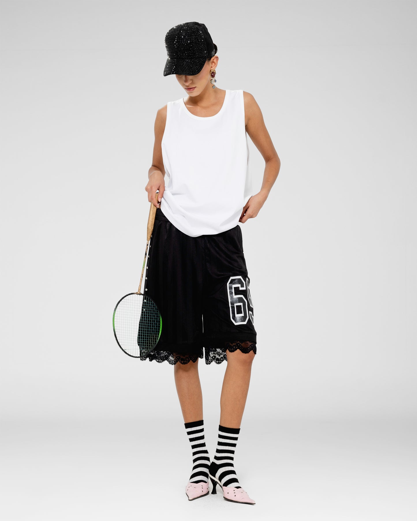 Lace-Hem Varsity Shorts