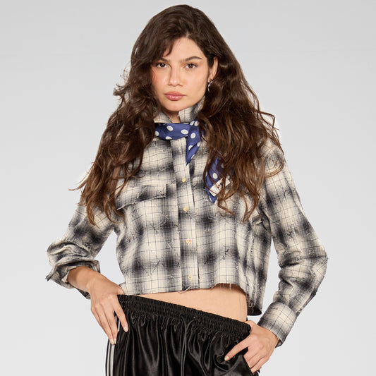 Static Plaid Crop Shirt
