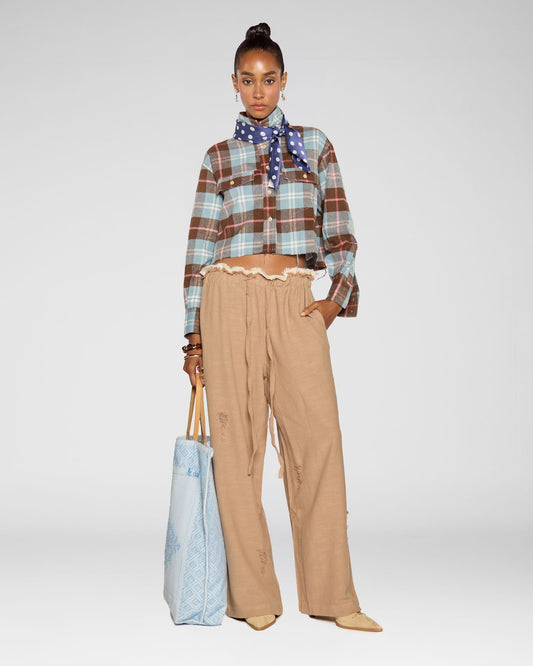 Distressed Wide-Leg Pants