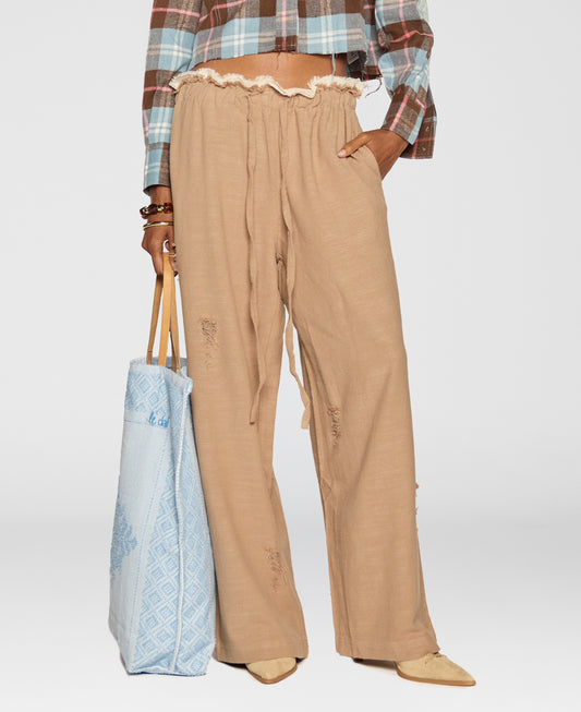 Distressed Wide-Leg Pants