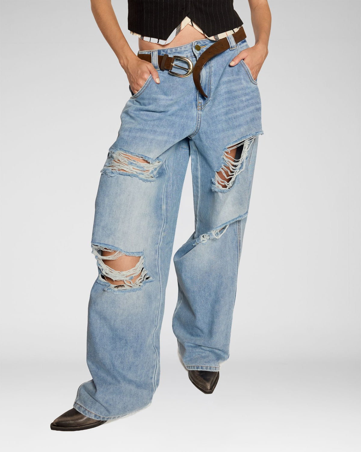 Ripped Wide-Leg Jeans
