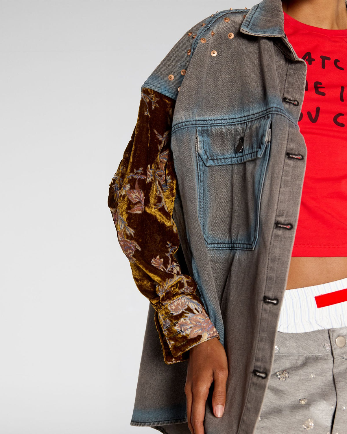 Patch Sleeve Denim Shacket Shirt