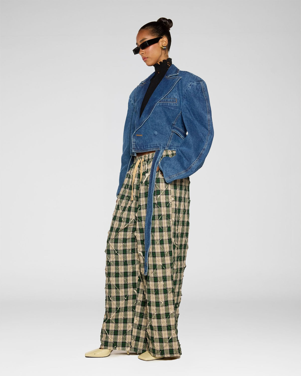 Crinkle Check Easy Pants