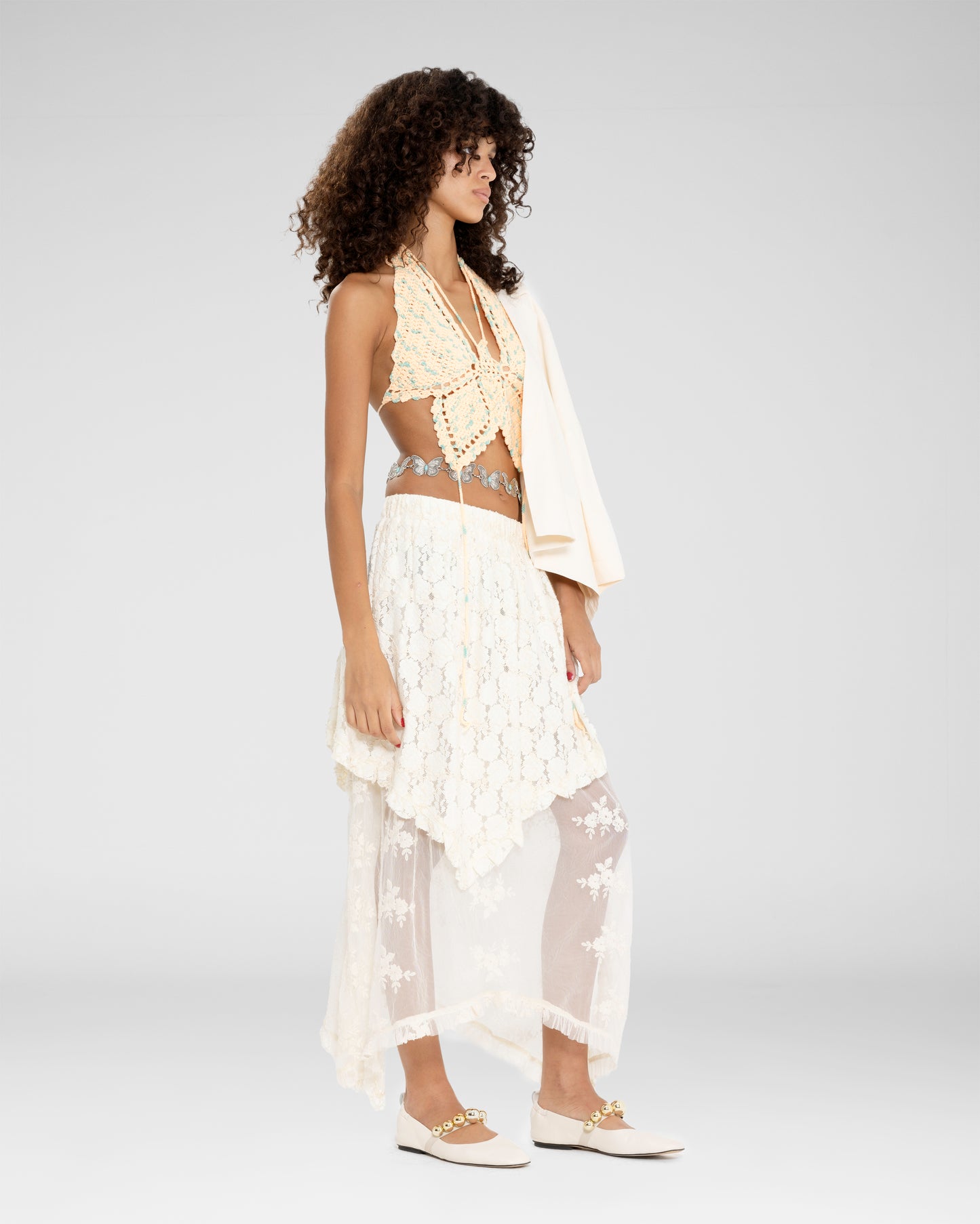 Asymmetrical Lace Overlay Skirt 