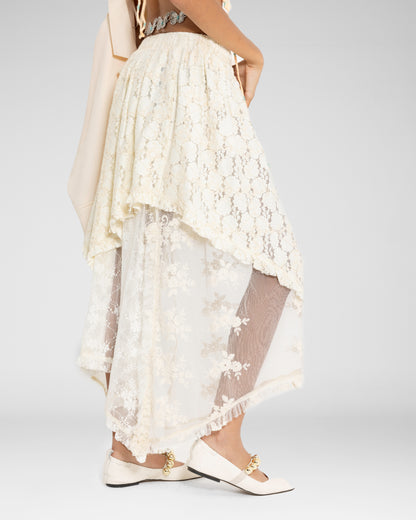 Asymmetrical Lace Overlay Skirt 