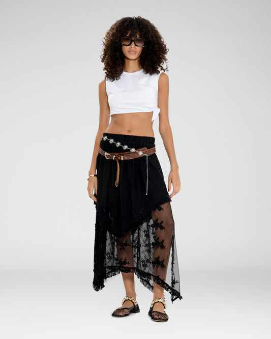 Asymmetrical Lace Overlay Skirt 