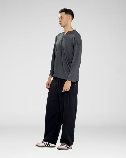 Split-Neck Long Sleeve Tee in Charcoal