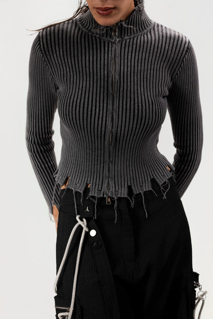 Ribline Zip Knit Top