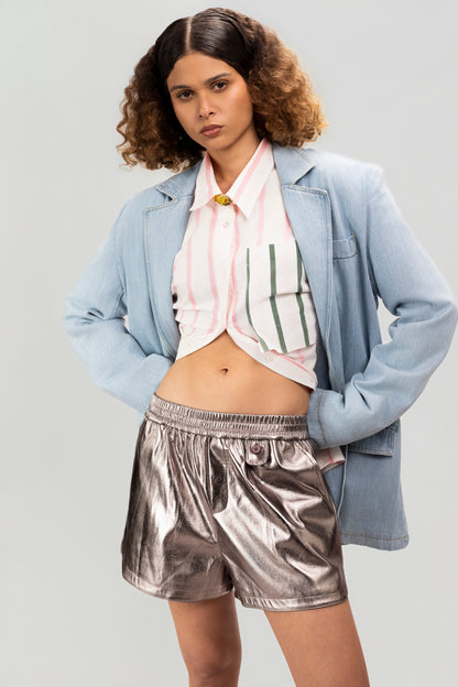 Metallic Faux Leather Shorts