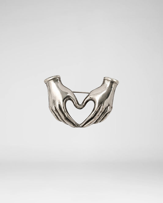 Silver Heart Hands Brooch