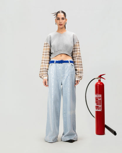 Patchwork Cropped Sweatshirt