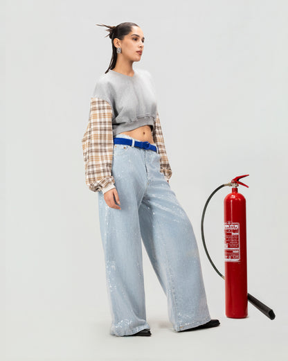 Patchwork Cropped Sweatshirt