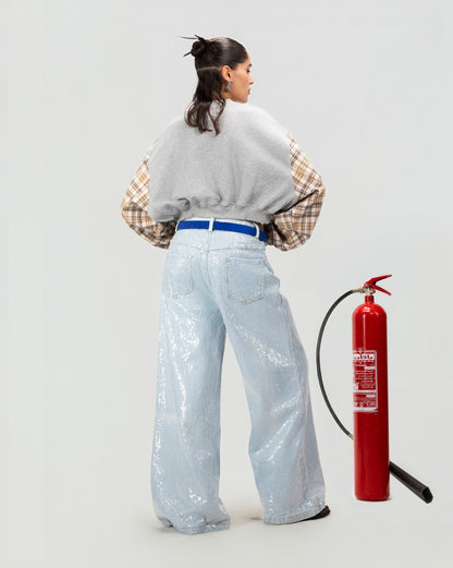 Patchwork Cropped Sweatshirt