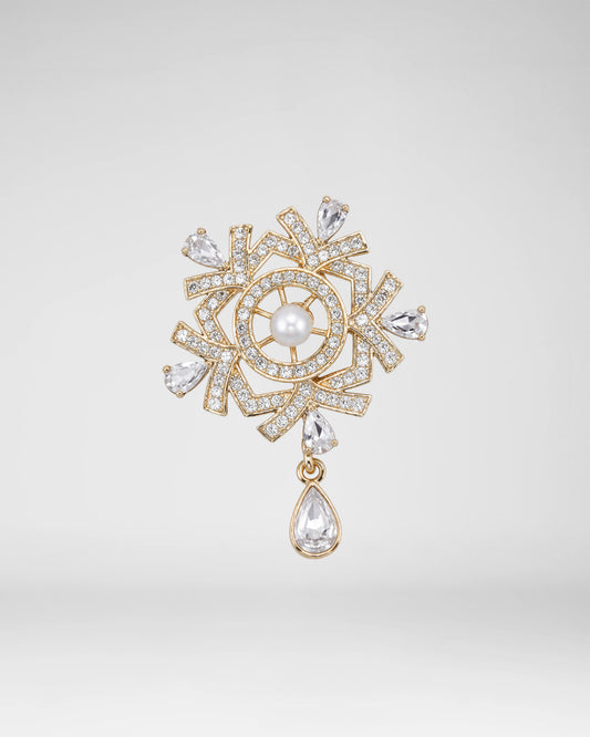 Gold Crystal Medallion Brooch