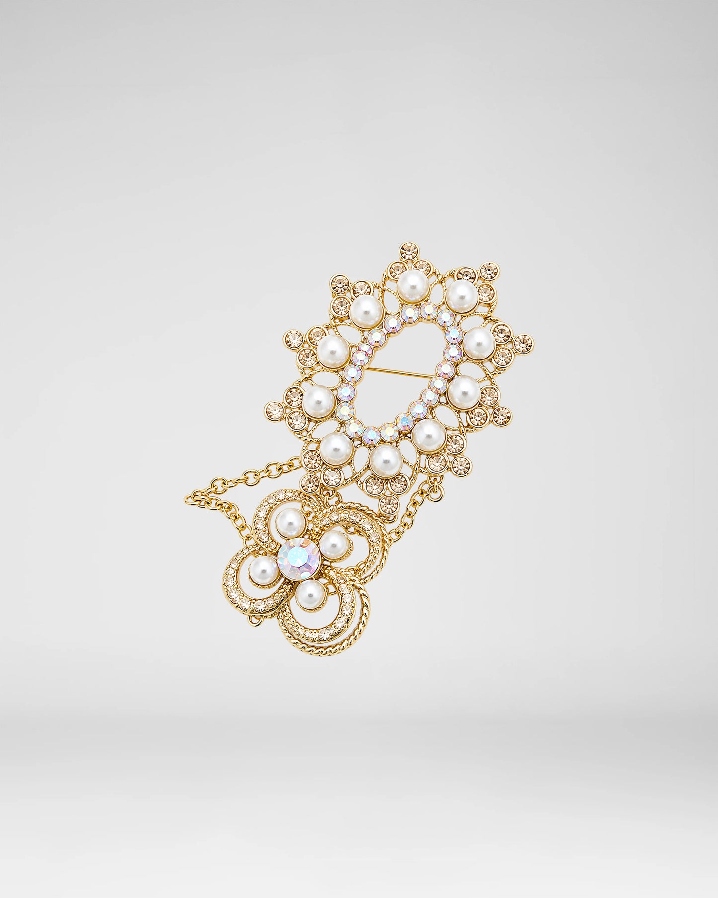 Pearl and Crystal Ribbon Brooch