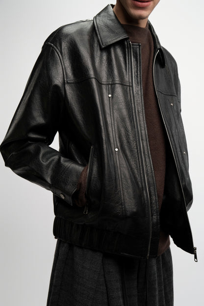 Worn Leather Zip Jacket