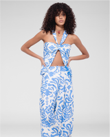 Coastal Flourish Wide-Leg Trousers — Blue