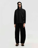 Hooded Henley Top — Black