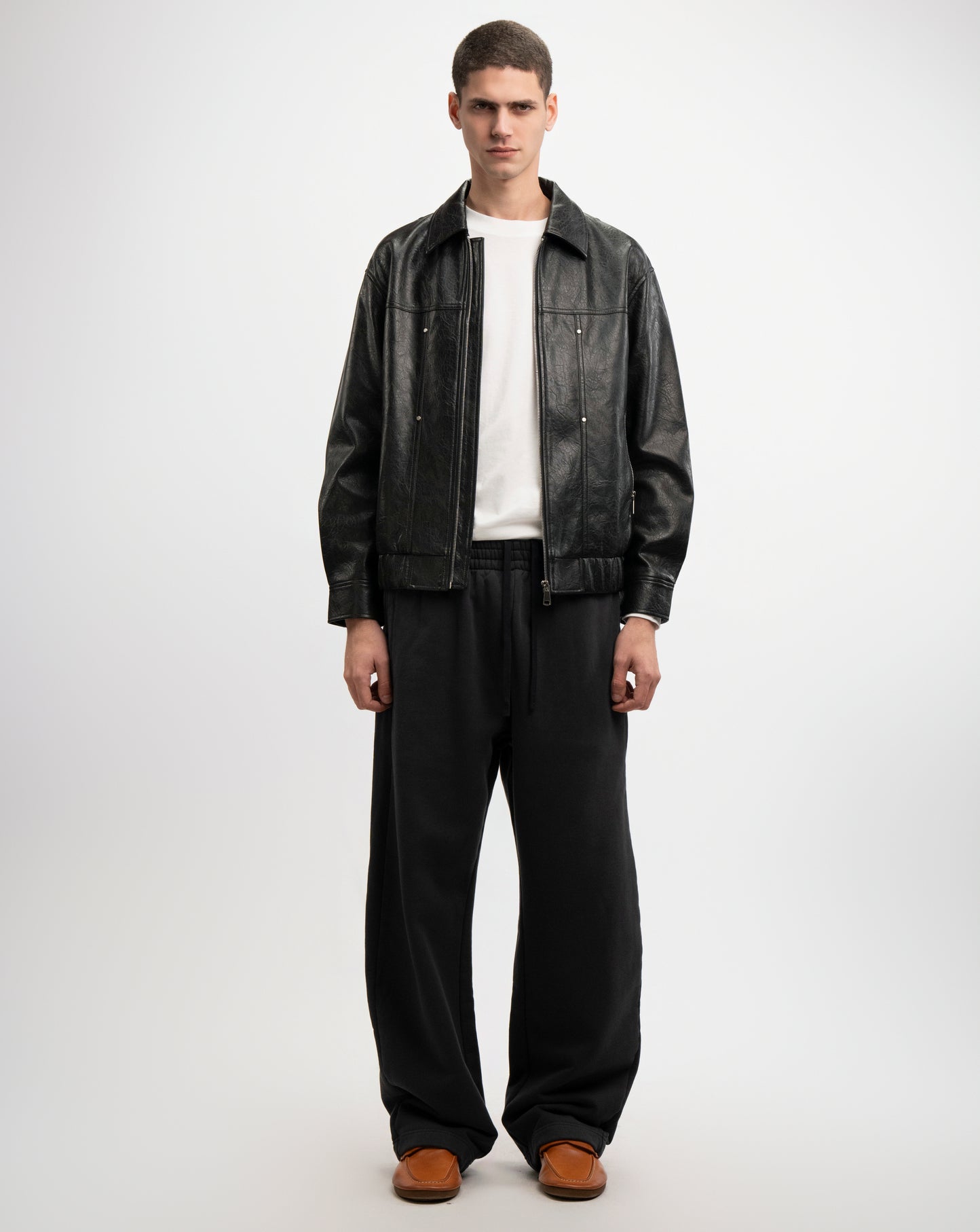 Worn Leather Zip Jacket