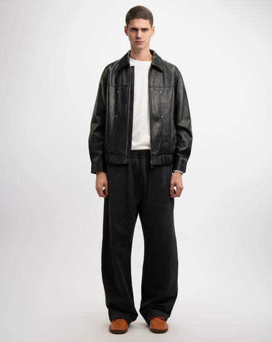 Worn Leather Zip Jacket