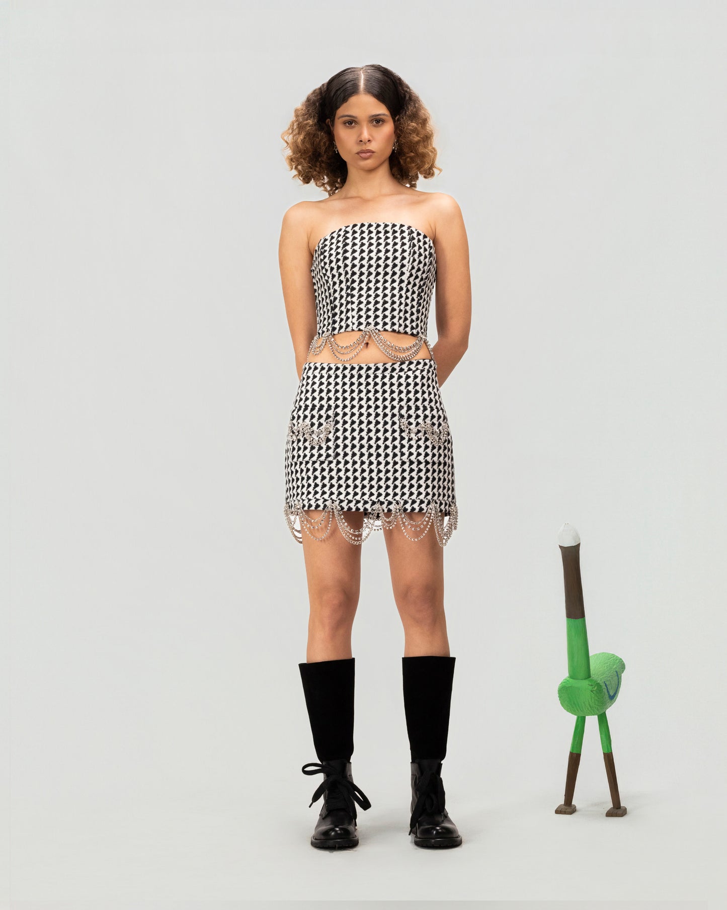 Chainlink Tweed Mini Skirt
