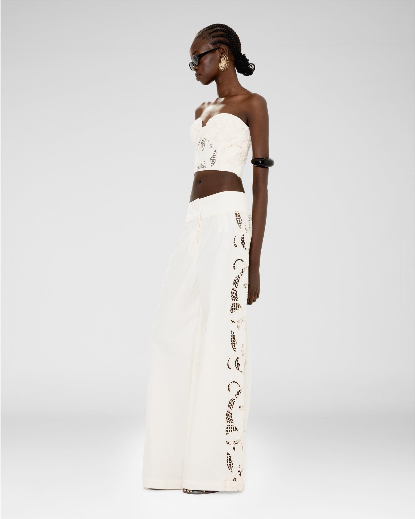 Side-Cutwork Wide-Leg Trousers