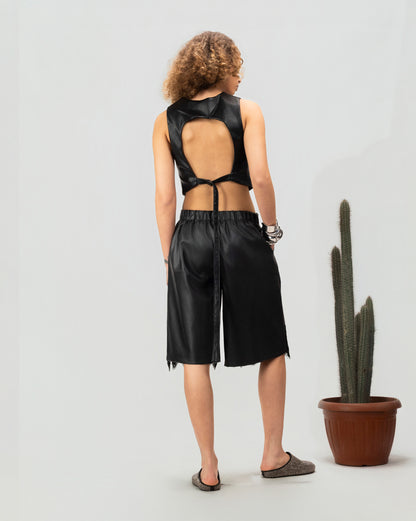 Lace Hem Faux Leather Shorts