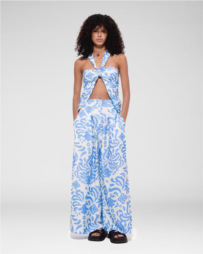 Coastal Flourish Wide-Leg Trousers