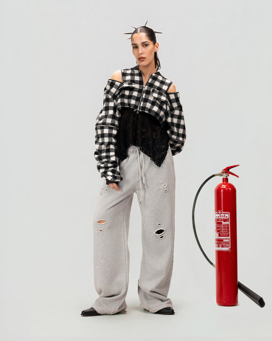 Cutline Check Zip Top