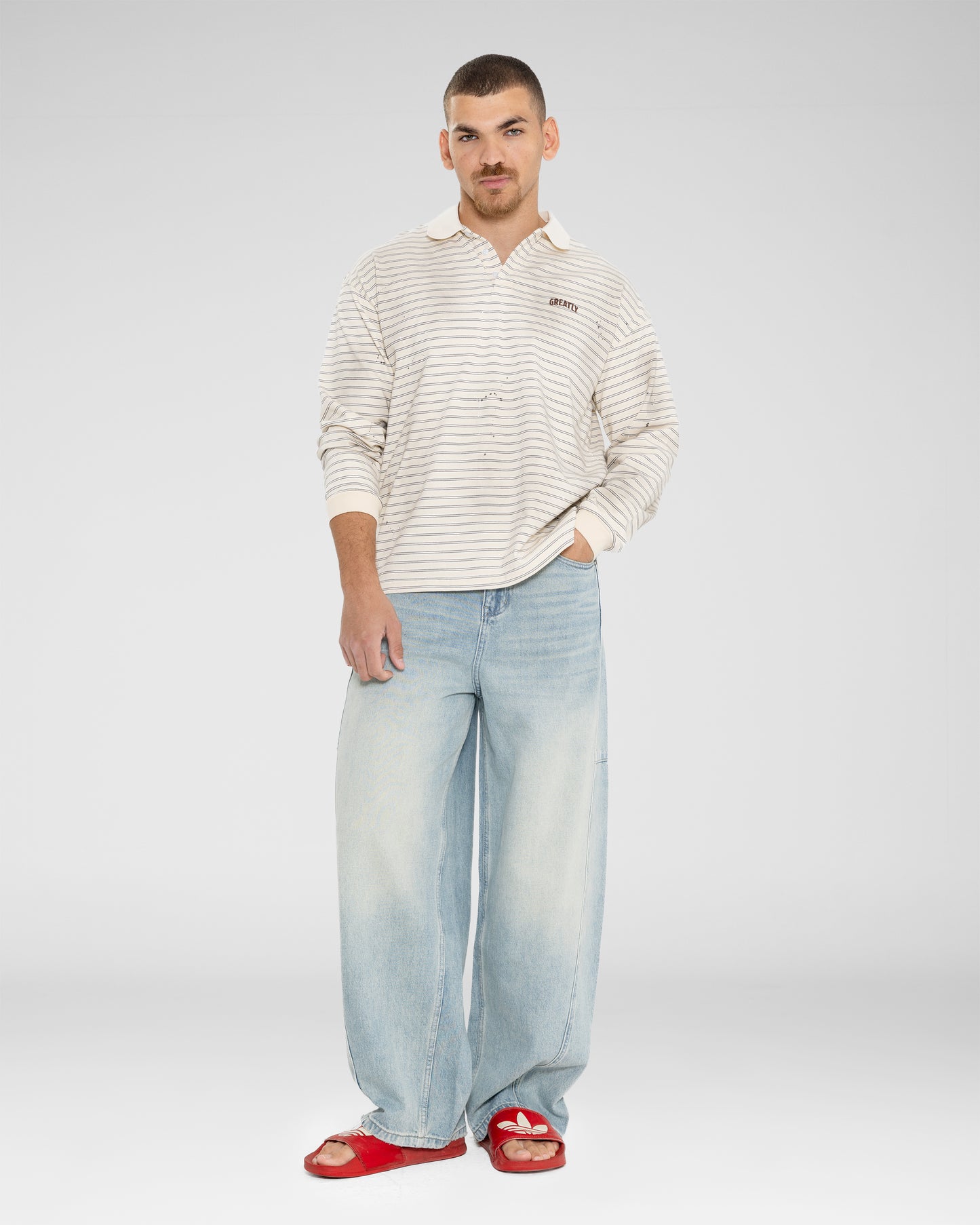 Striped Long-Sleeve Rugby Polo
