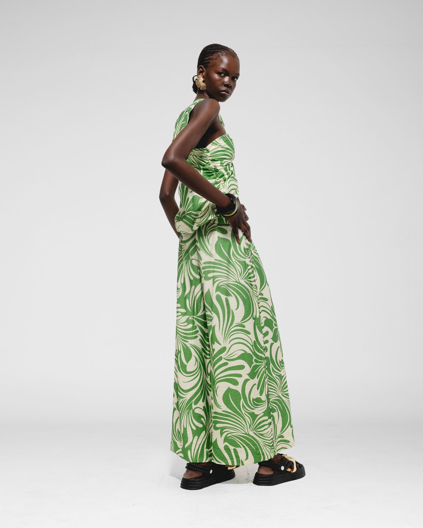 Coastal Flourish Wide-Leg Trousers