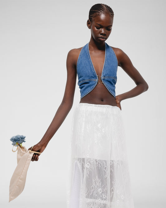 Halter Zip Denim Top