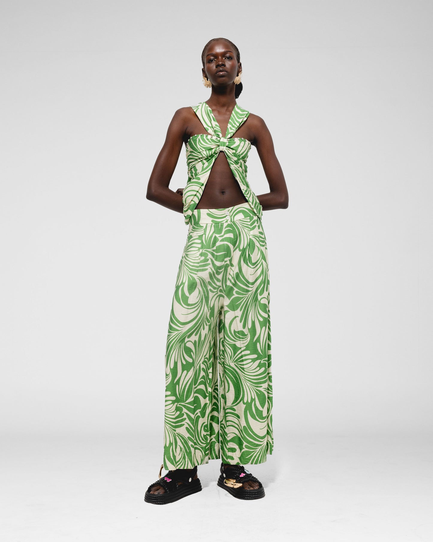 Coastal Flourish Wide-Leg Trousers