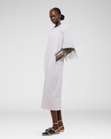 Fringe‑Sleeve Midi Dress — Light Gray