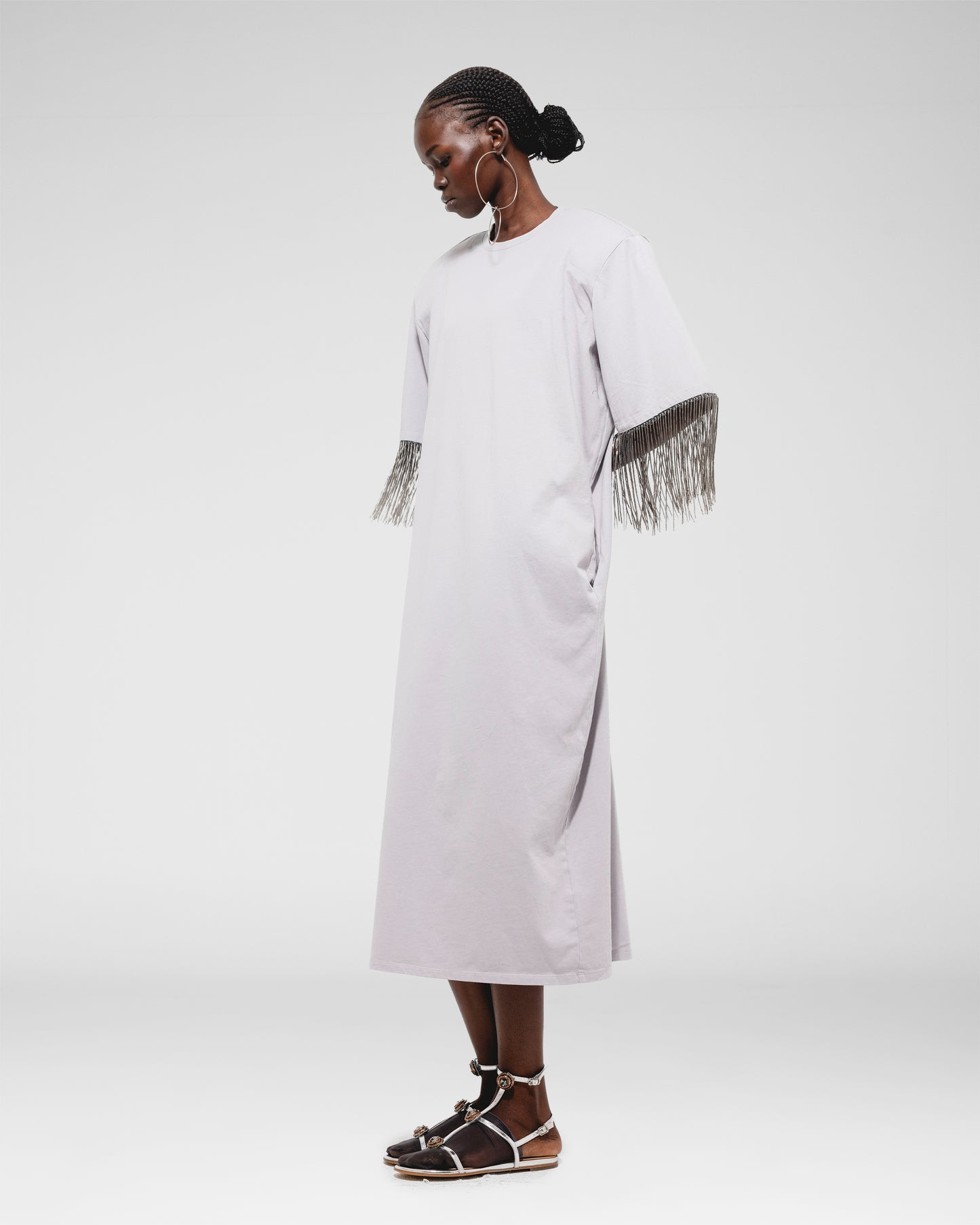 Fringe‑Sleeve Midi Dress