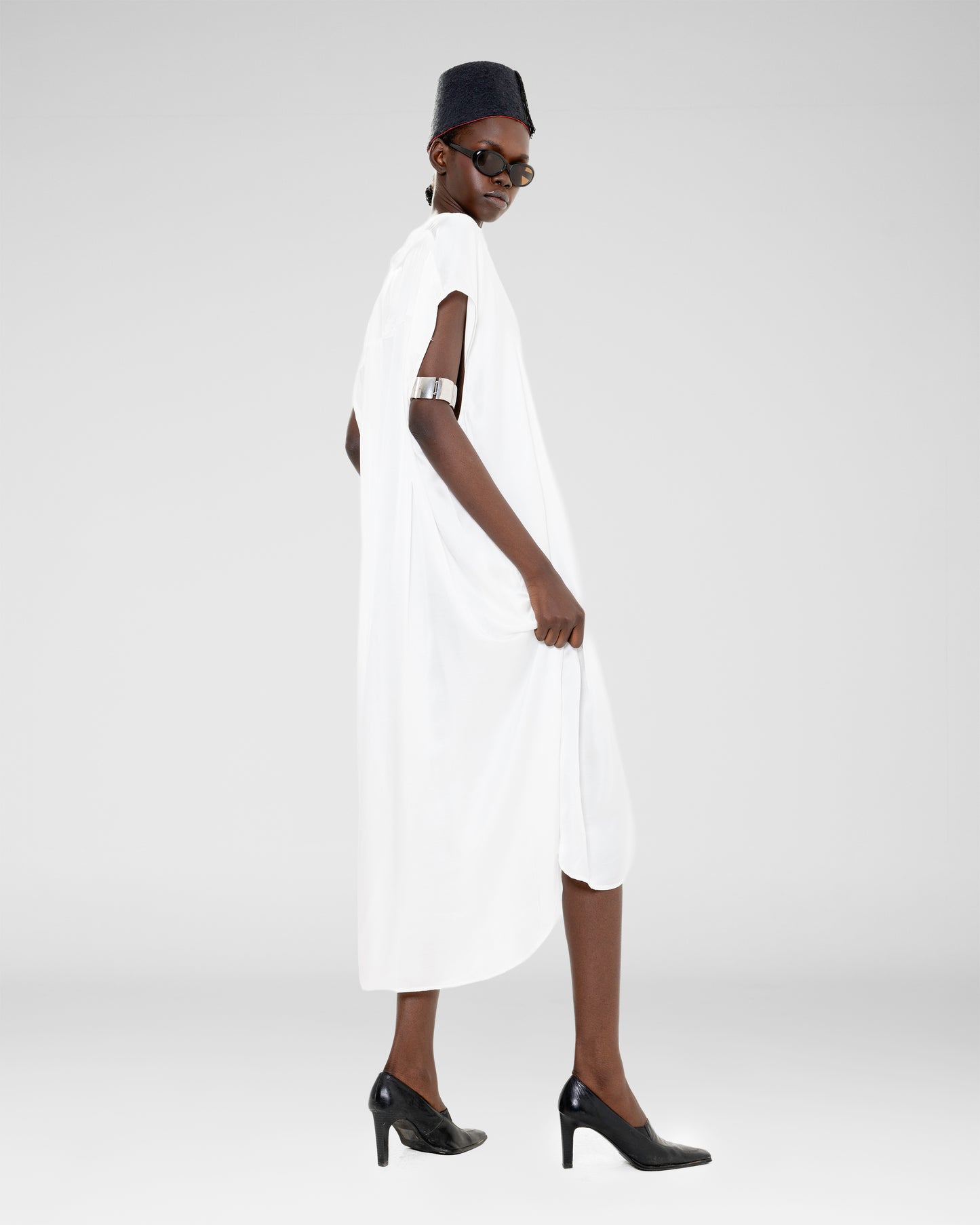 Button-Front White Dress