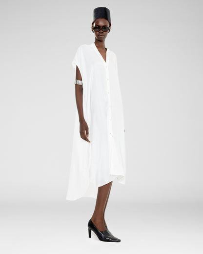 Button-Front White Dress